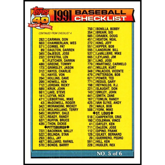 1991 Topps #656 Checklist #5 NM-MT Checklist Baseball Card  Image 1