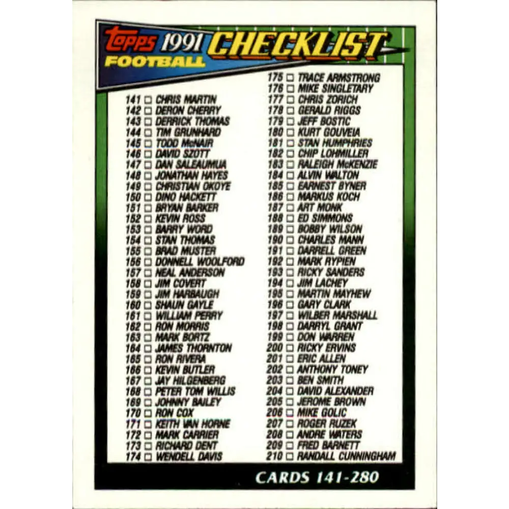 1991 Topps #657 Checklist 141-280 NM-MT Football Card  Image 1