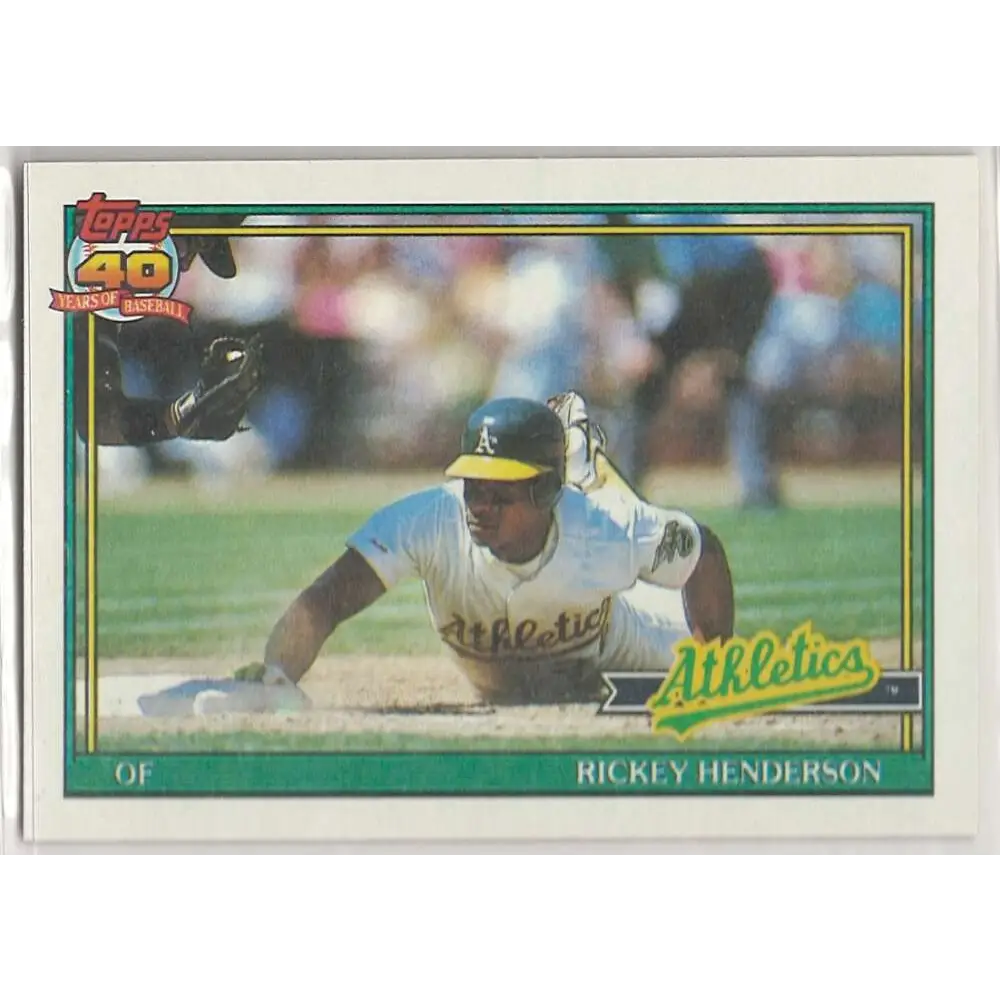 1991 Topps #670 Rickey Henderson NM-MT Oakland Athletics Baseball Card  Image 1