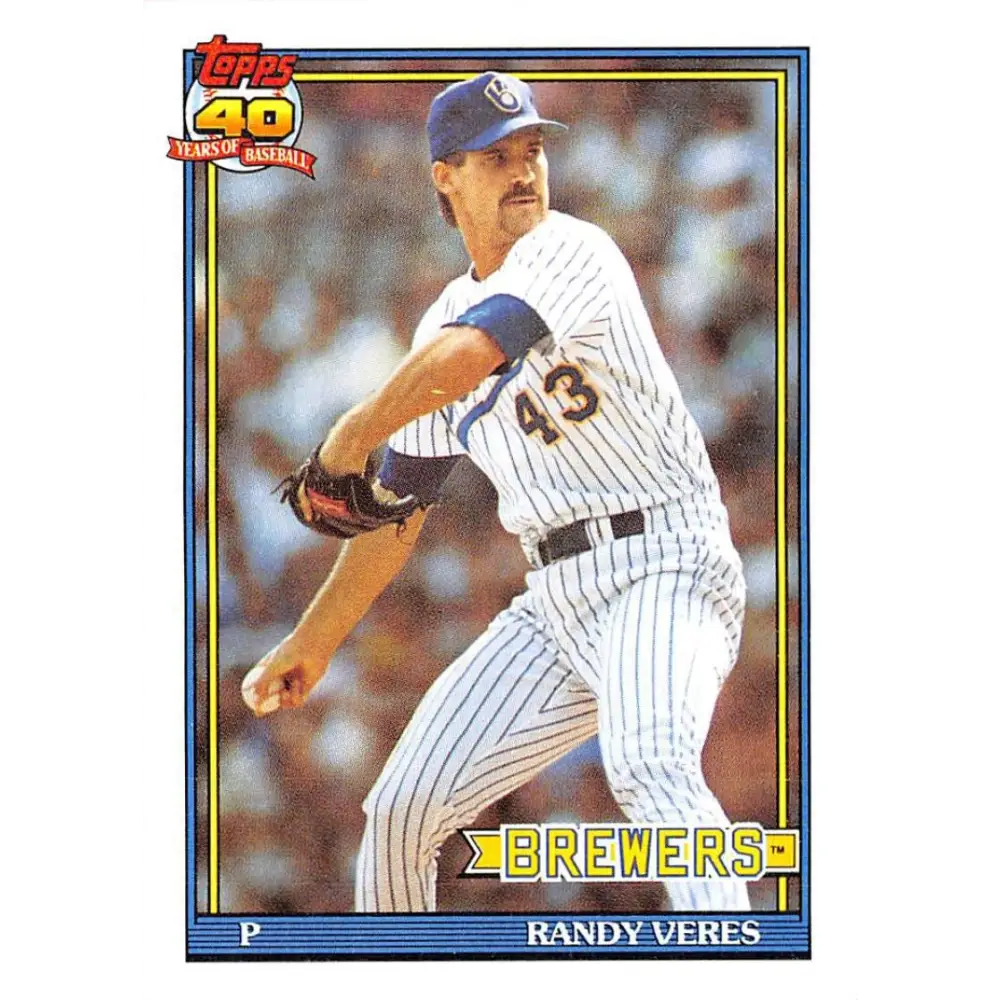 1991 Topps #694 Randy Veres NM-MT Milwaukee Brewers Baseball Card  Image 1
