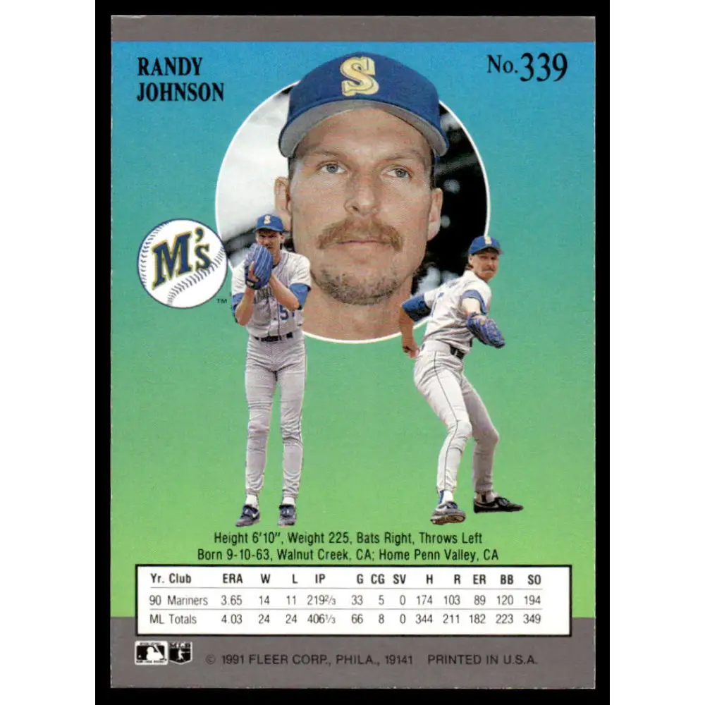 1991 Ultra #339 Randy Johnson NM-MT Seattle Mariners Baseball Card Image 2
