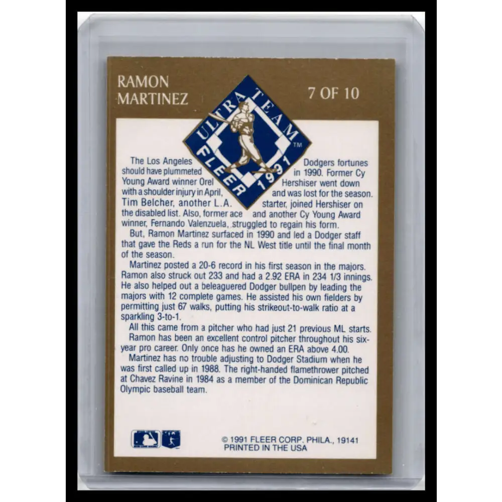 1991 Ultra #7 Ramon Martinez NM-MT Los Angeles Dodgers Baseball Card Image 2