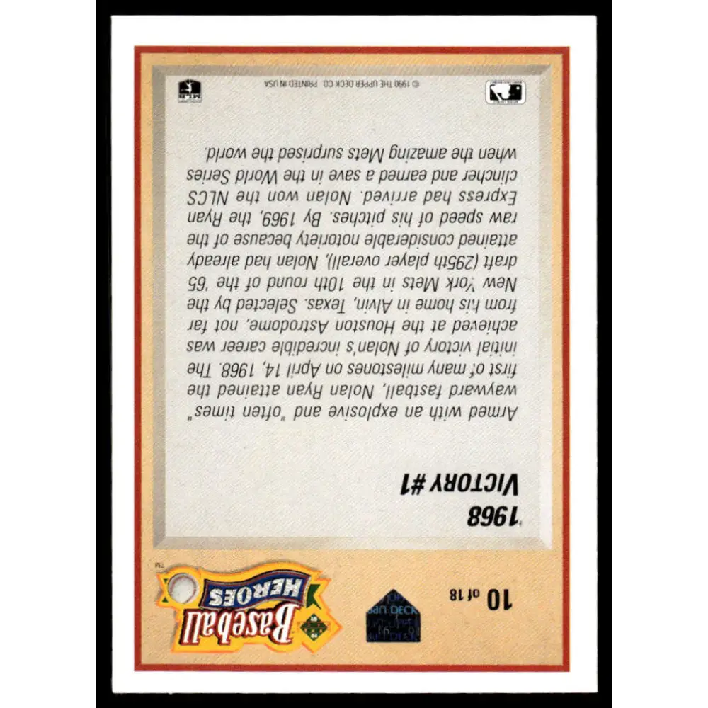 1991 Upper Deck #10 Nolan Ryan EX/NM New York Mets Baseball Card Image 2