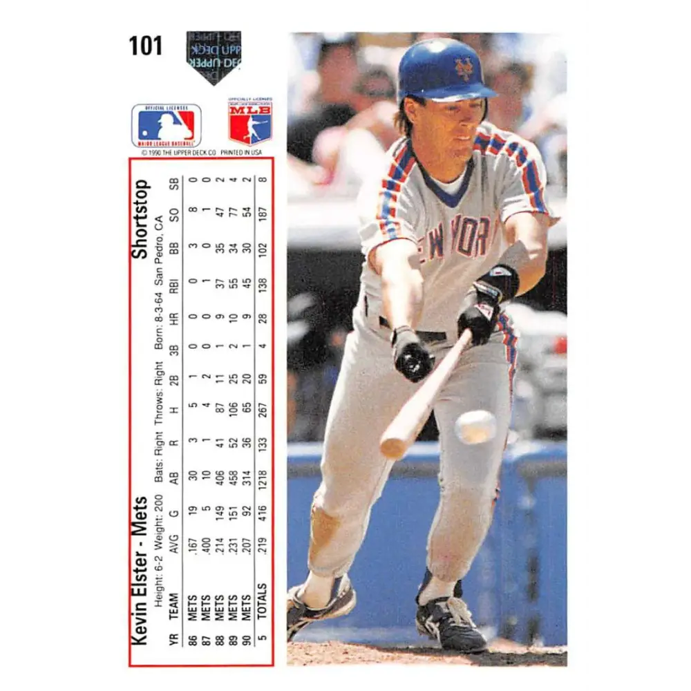 1991 Upper Deck #101 Kevin Elster EX Excellent New York Mets Baseball Card  Image 2