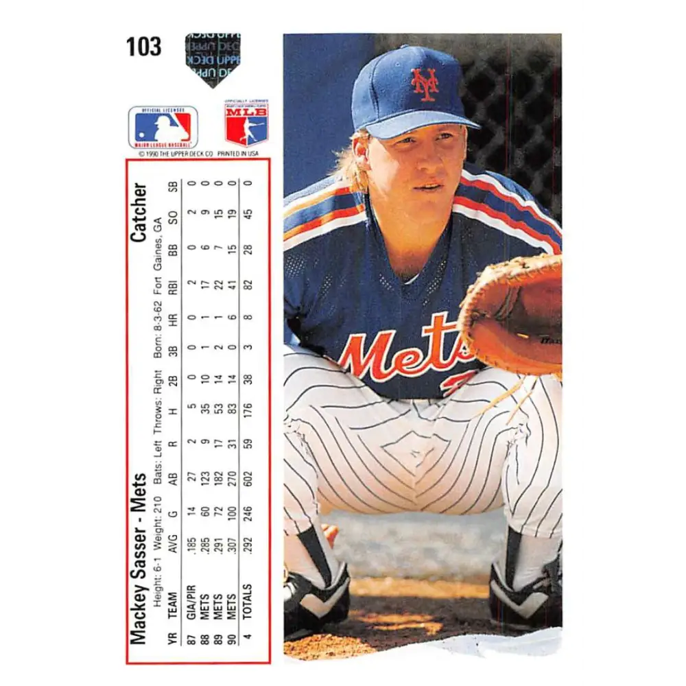 1991 Upper Deck #103 Mackey Sasser NM-MT New York Mets Baseball Card Image 2