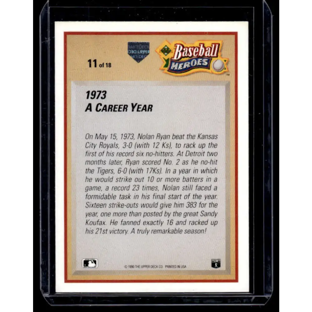 1991 Upper Deck #11 Nolan Ryan California Angels NM-MT Baseball Card Image 2