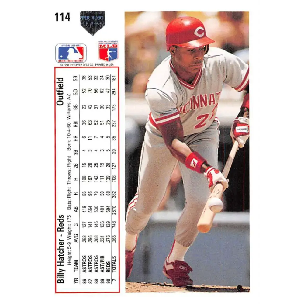 1991 Upper Deck #114 Billy Hatcher EX Excellent Cincinnati Reds Baseball Card  Image 2