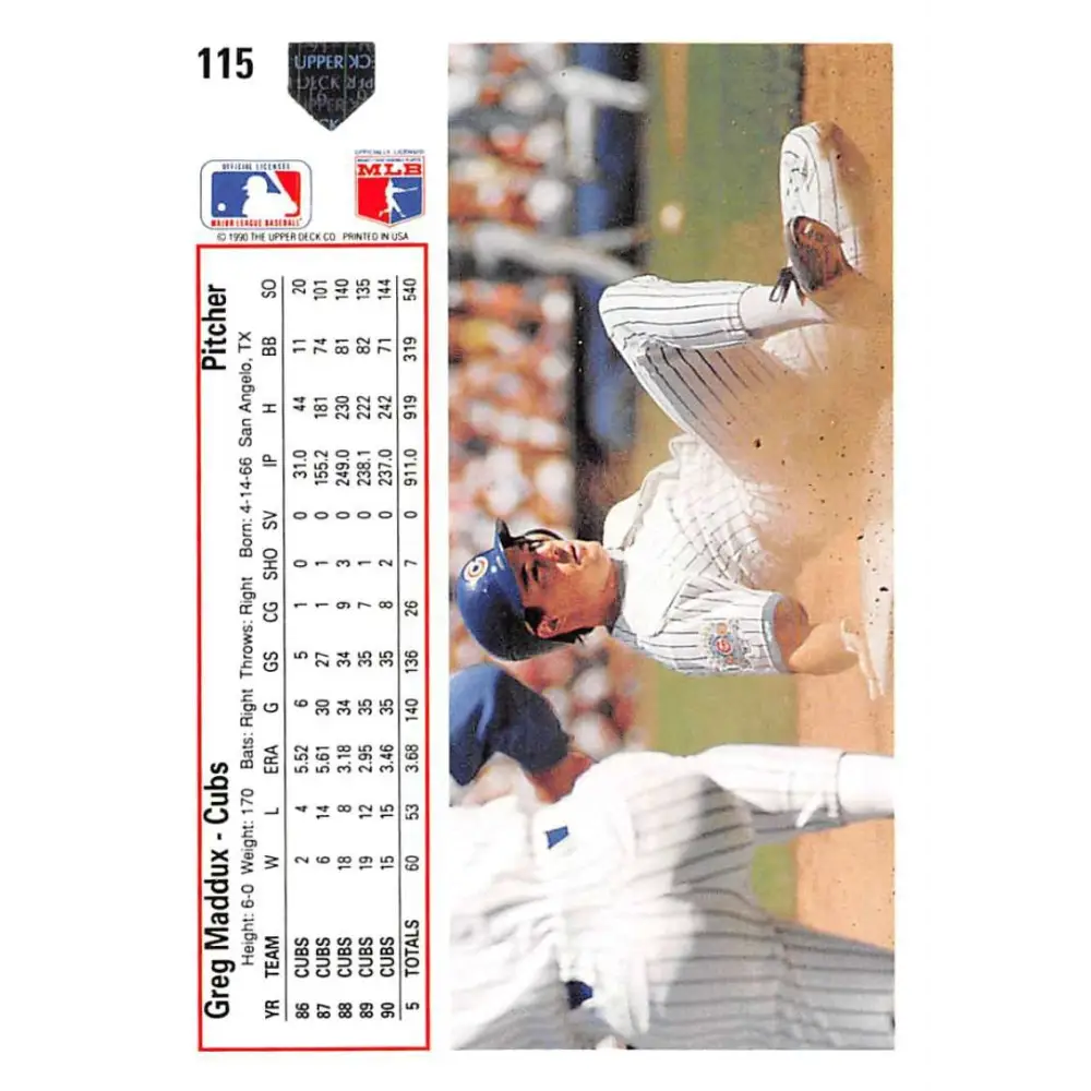 1991 Upper Deck #115 Greg Maddux EX Excellent Chicago Cubs Baseball Card  Image 2