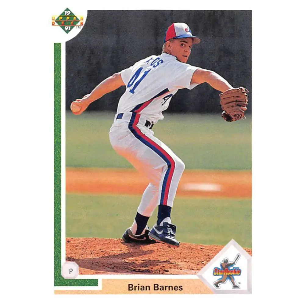 1991 Upper Deck #12 Brian Barnes EX Excellent RC Rookie Montreal Expos Baseball Card  Image 1