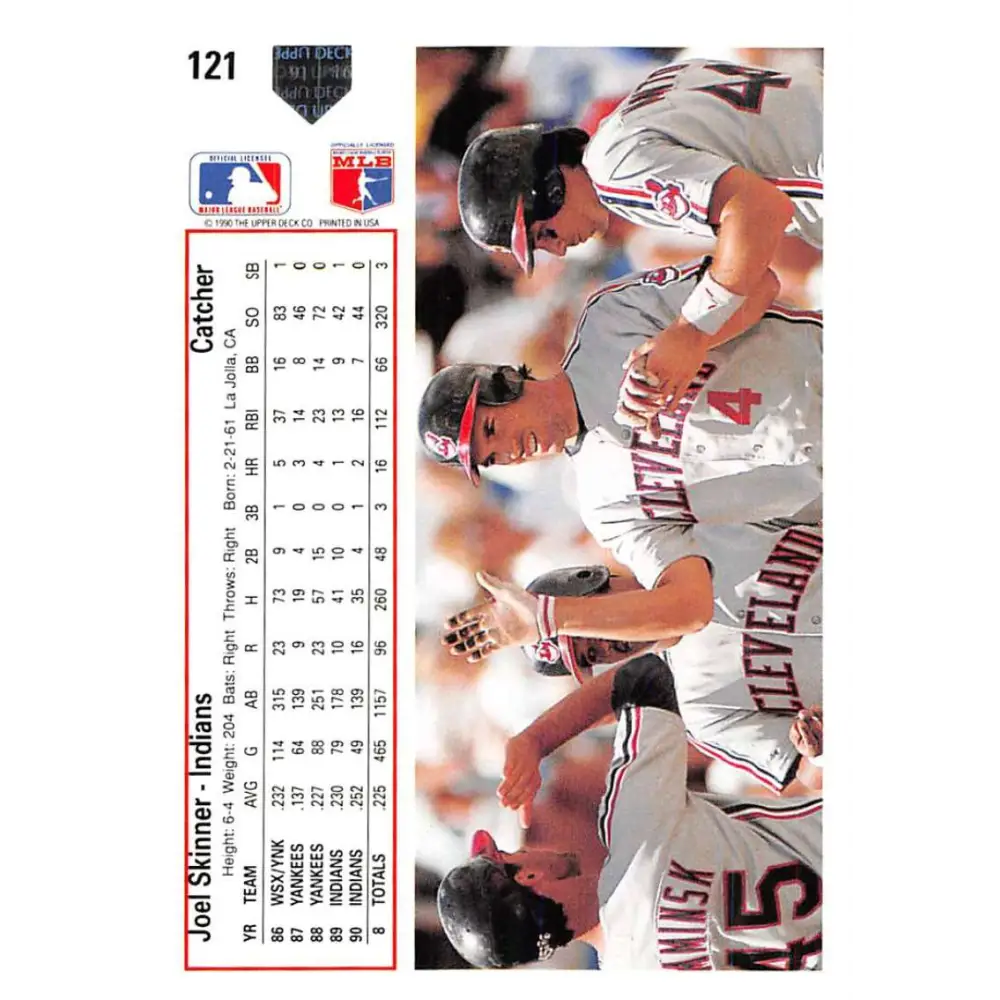 1991 Upper Deck #121 Joel Skinner EX Excellent Cleveland Indians Baseball Card  Image 2