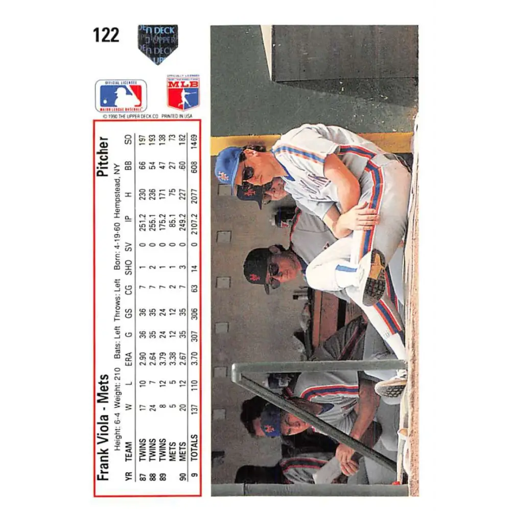 1991 Upper Deck #122 Frank Viola EX Excellent New York Mets Baseball Card  Image 2