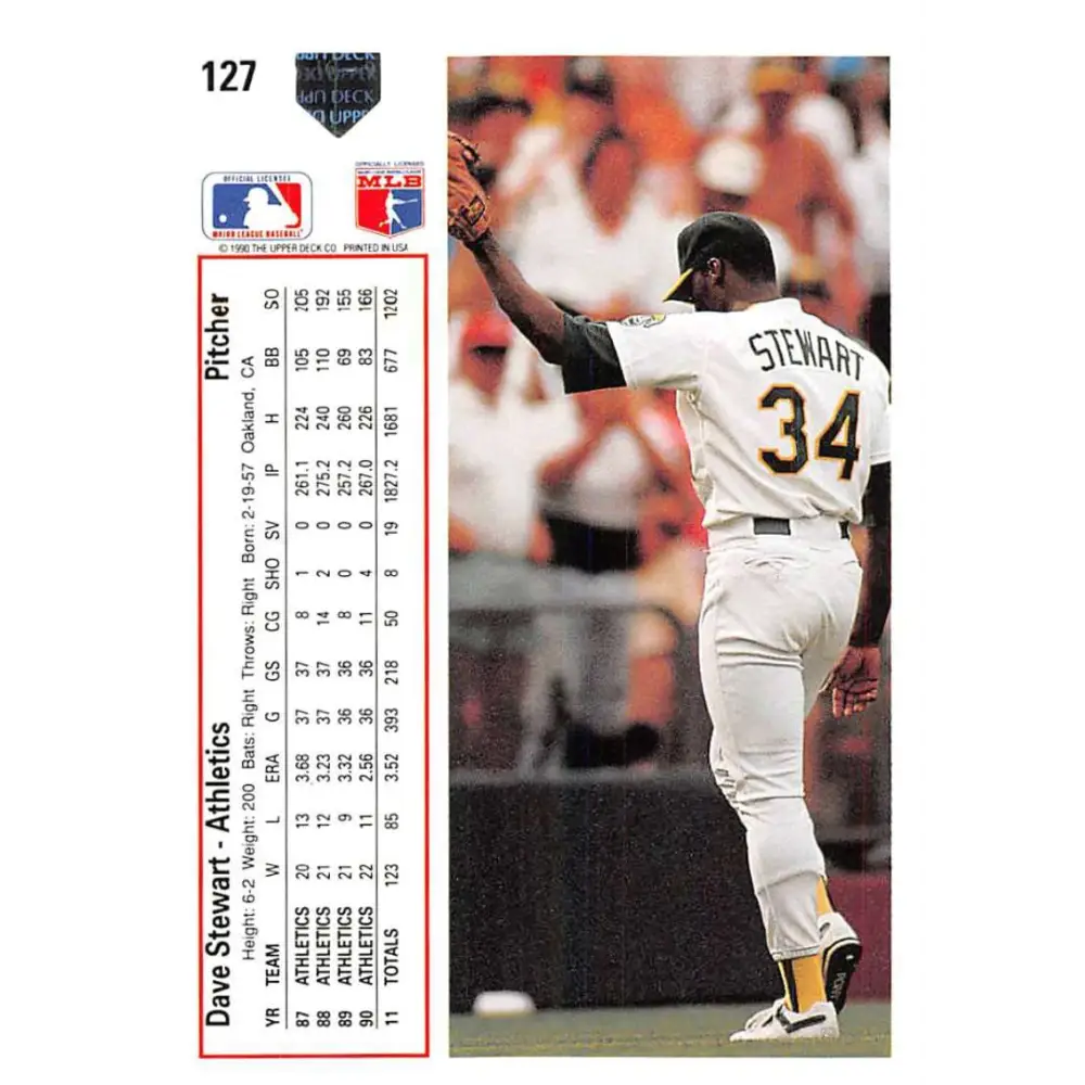 1991 Upper Deck #127 Dave Stewart EX Excellent Oakland Athletics Baseball Card  Image 2