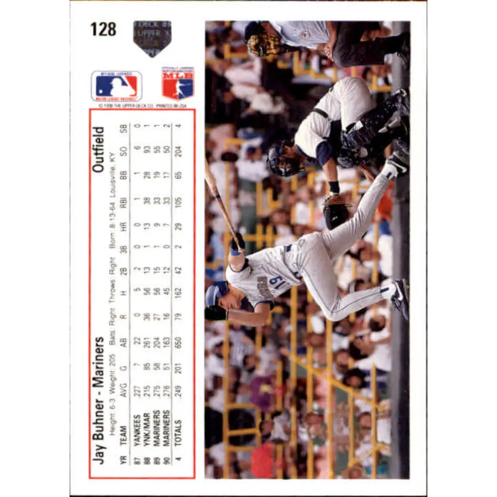 1991 Upper Deck #128 Jay Buhner EX Excellent Seattle Mariners Baseball Card  Image 2
