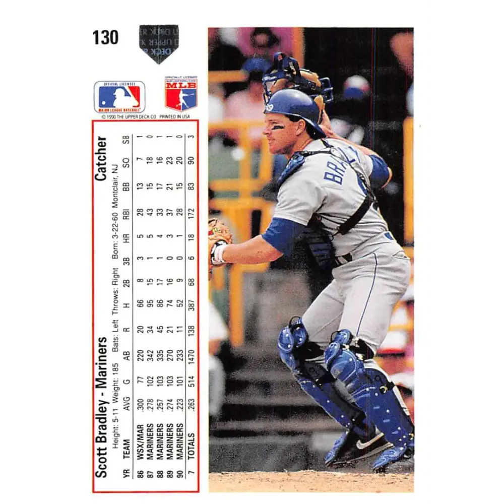 1991 Upper Deck #130 Scott Bradley NM-MT Seattle Mariners Baseball Card Image 2