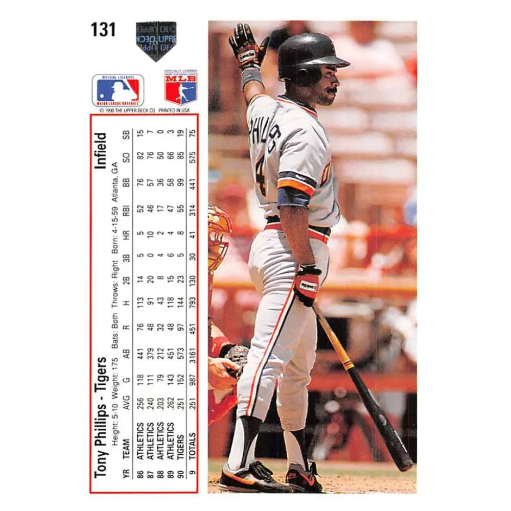1991 Upper Deck #131 Tony Phillips EX Excellent Detroit Tigers Baseball Card  Image 2