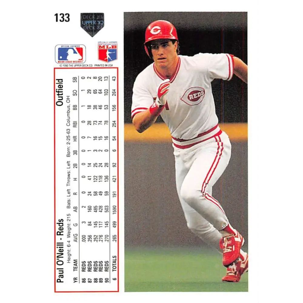 1991 Upper Deck #133 Paul O'Neill NM-MT Cincinnati Reds Baseball Card Image 2