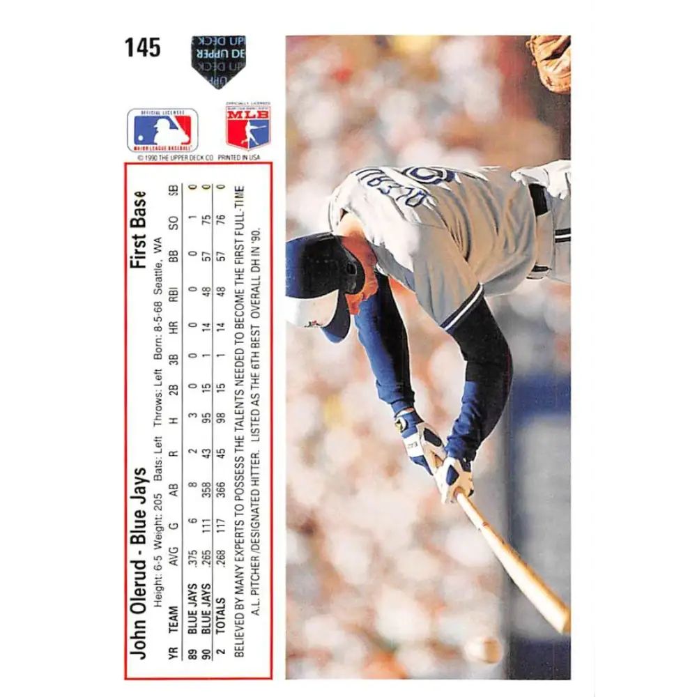 1991 Upper Deck #145 John Olerud EX Excellent Toronto Blue Jays Baseball Card  Image 2