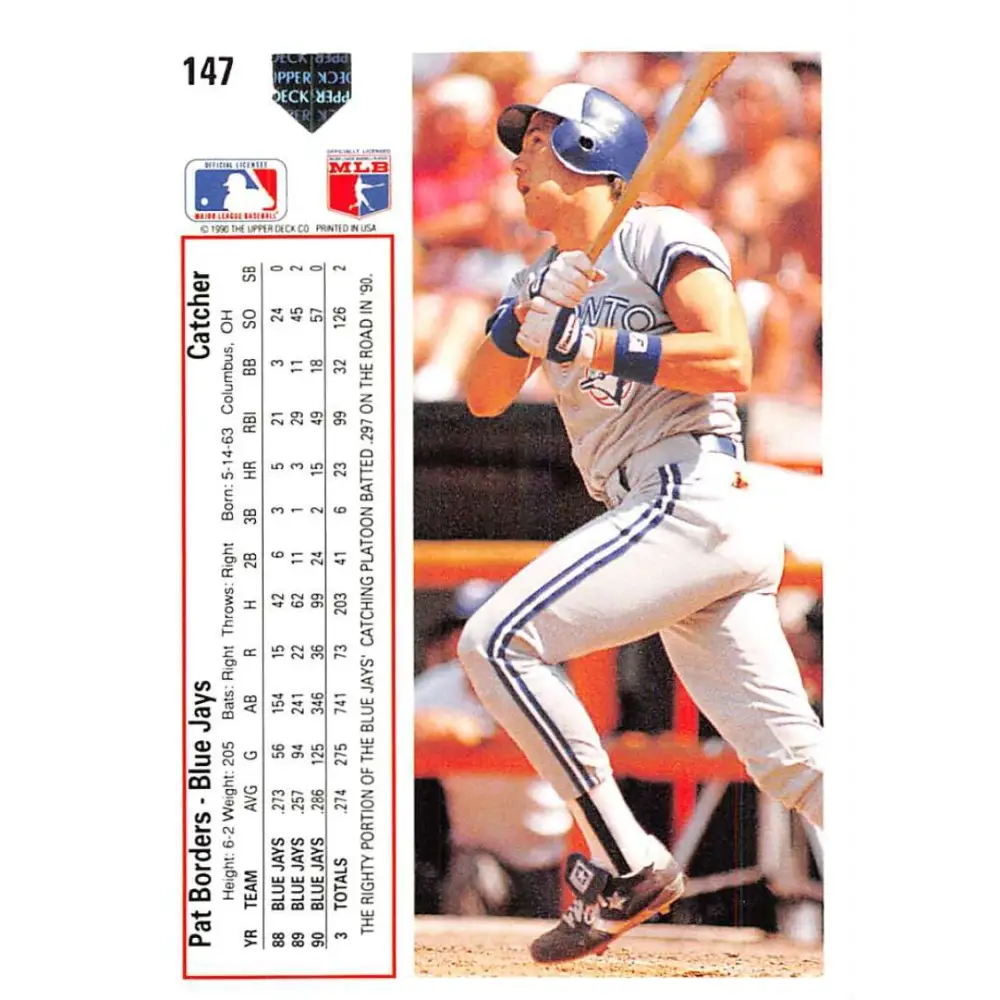 1991 Upper Deck #147 Pat Borders NM-MT Toronto Blue Jays Baseball Card Image 2