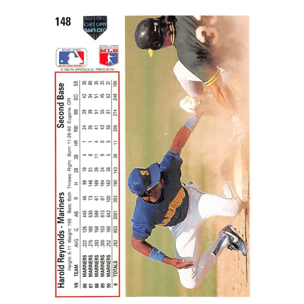 1991 Upper Deck #148 Harold Reynolds EX Excellent Seattle Mariners Baseball Card  Image 2