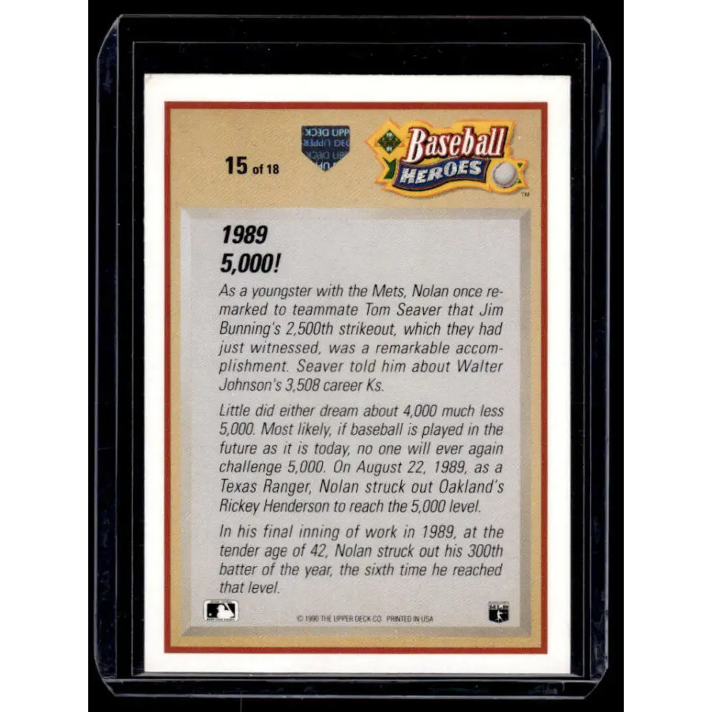 1991 Upper Deck #15 Nolan Ryan Texas Rangers NM-MT Baseball Card Image 2