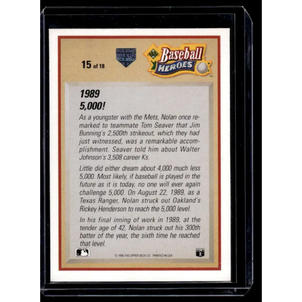 1991 Upper Deck #15 Nolan Ryan Texas Rangers NM-MT Baseball Card Image 2