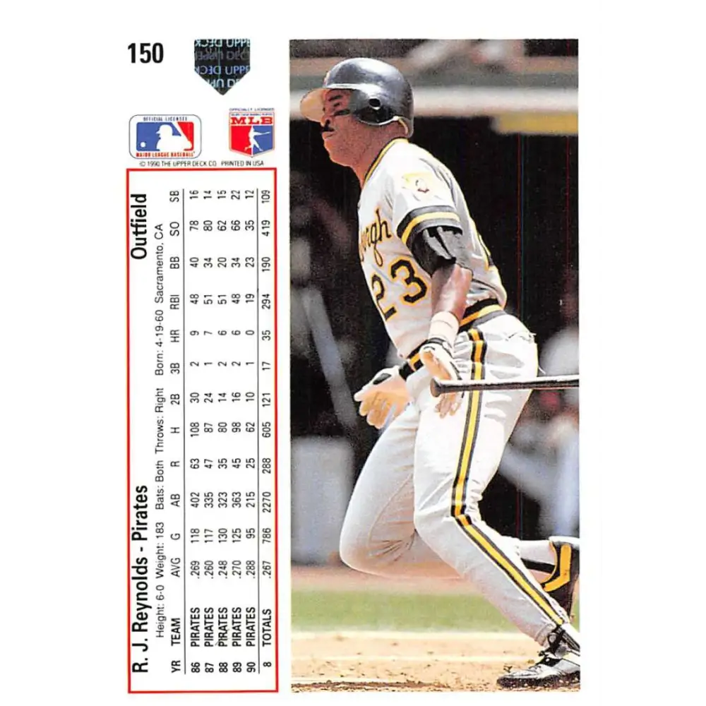 1991 Upper Deck #150 R.J. Reynolds EX Excellent Pittsburgh Pirates Baseball Card  Image 2