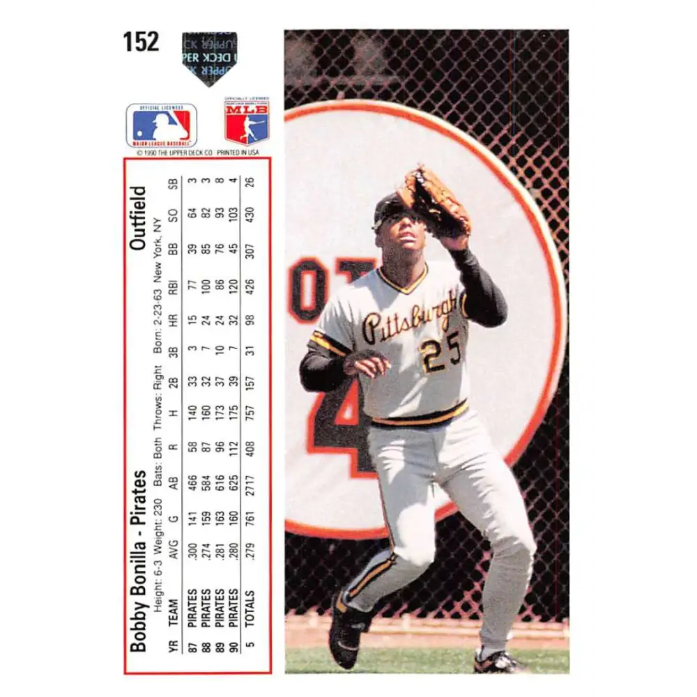 1991 Upper Deck #152 Bobby Bonilla EX Excellent Pittsburgh Pirates Baseball Card  Image 2