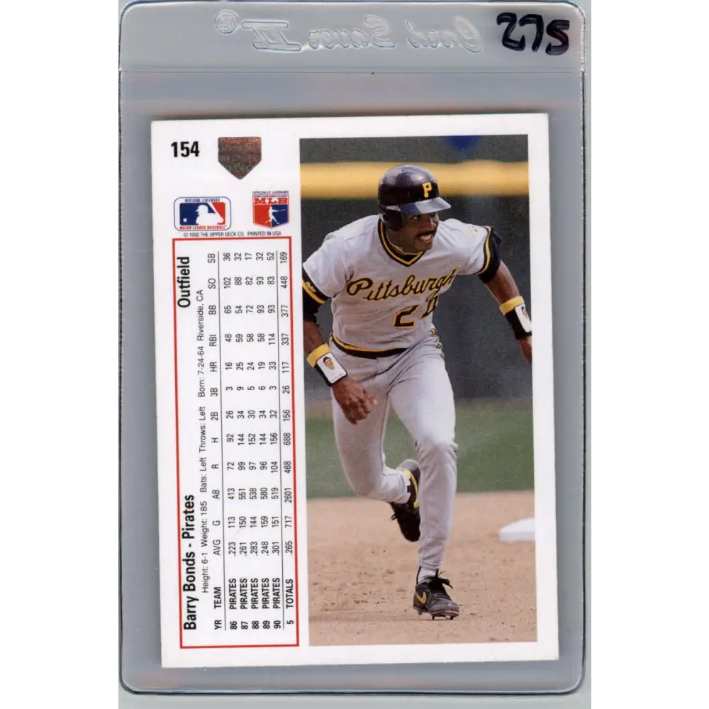 1991 Upper Deck #154 Barry Bonds EX Excellent Pittsburgh Pirates Baseball Card  Image 2