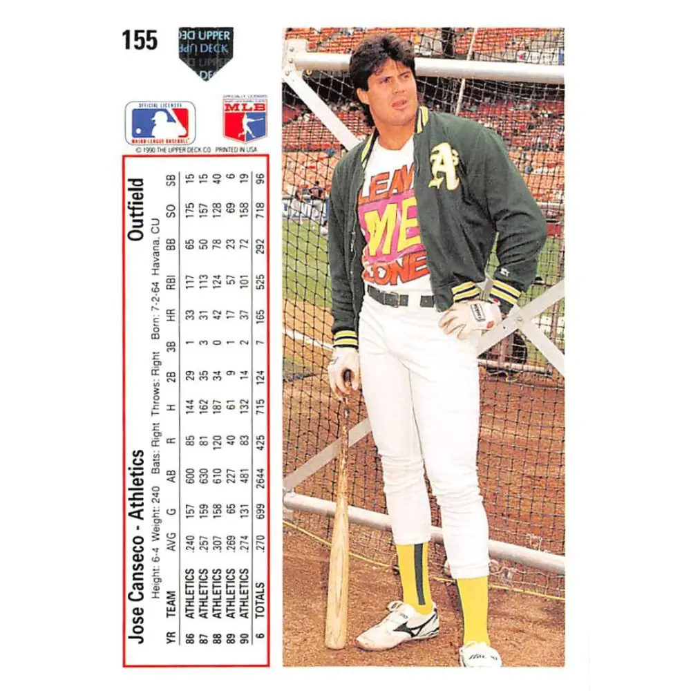 1991 Upper Deck #155 Jose Canseco EX Excellent Oakland Athletics Baseball Card  Image 2