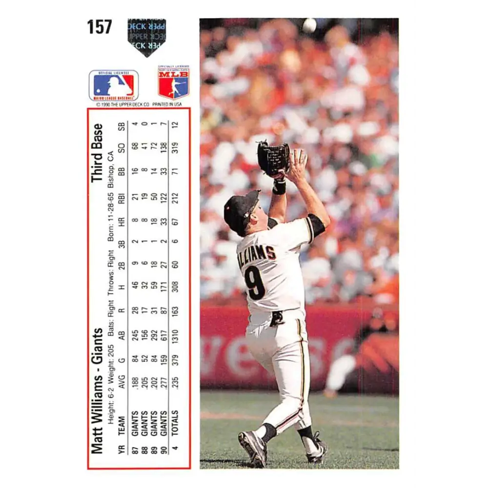 1991 Upper Deck #157 Matt Williams EX Excellent San Francisco Giants Baseball Card  Image 2