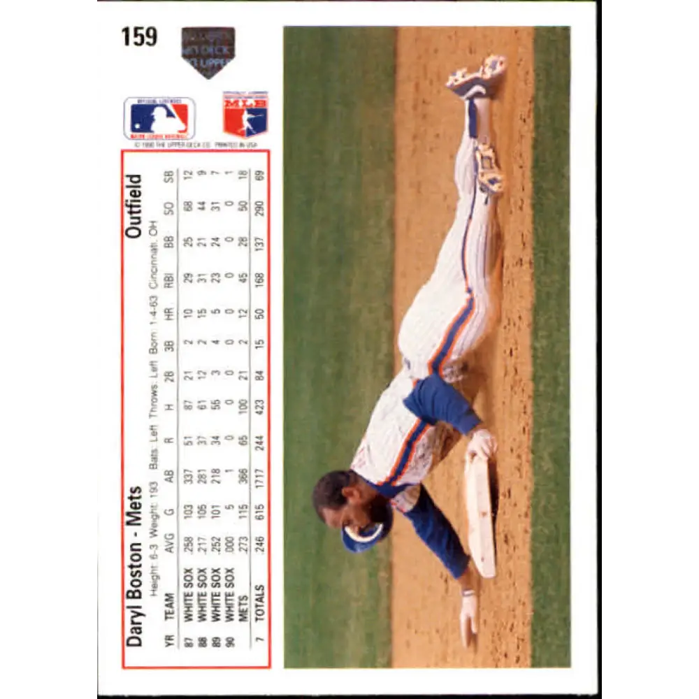 1991 Upper Deck #159 Daryl Boston EX Excellent New York Mets Baseball Card  Image 2