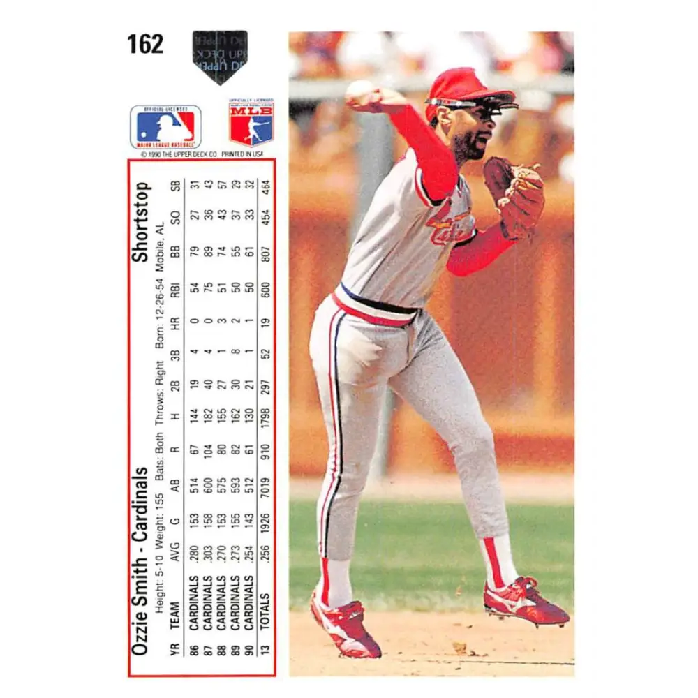 1991 Upper Deck #162 Ozzie Smith EX Excellent St. Louis Cardinals Baseball Card  Image 2