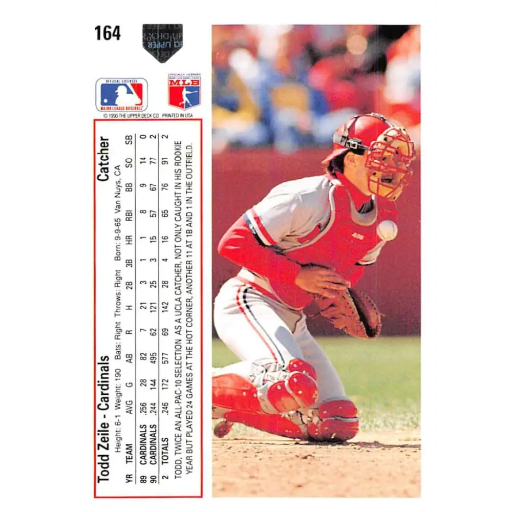 1991 Upper Deck #164 Todd Zeile EX Excellent St. Louis Cardinals Baseball Card  Image 2