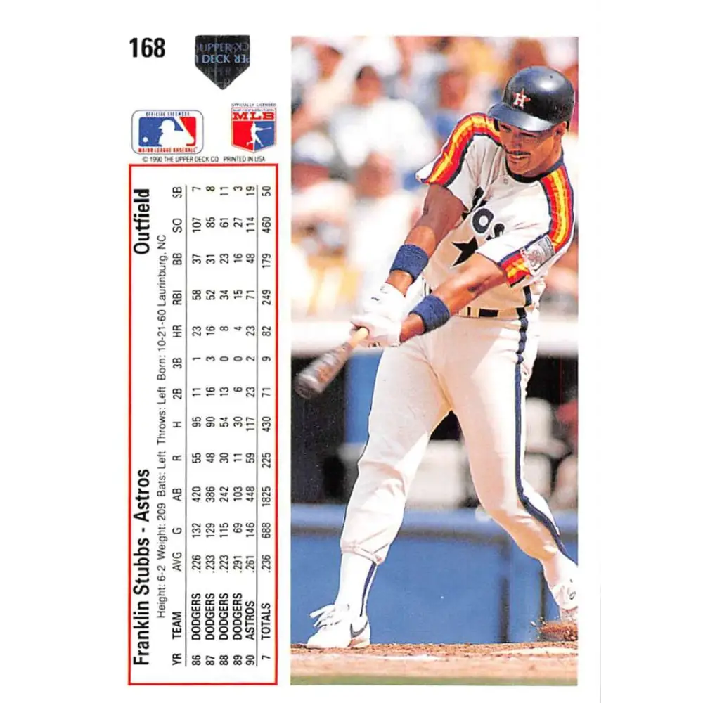 1991 Upper Deck #168 Franklin Stubbs EX Excellent Houston Astros Baseball Card  Image 2