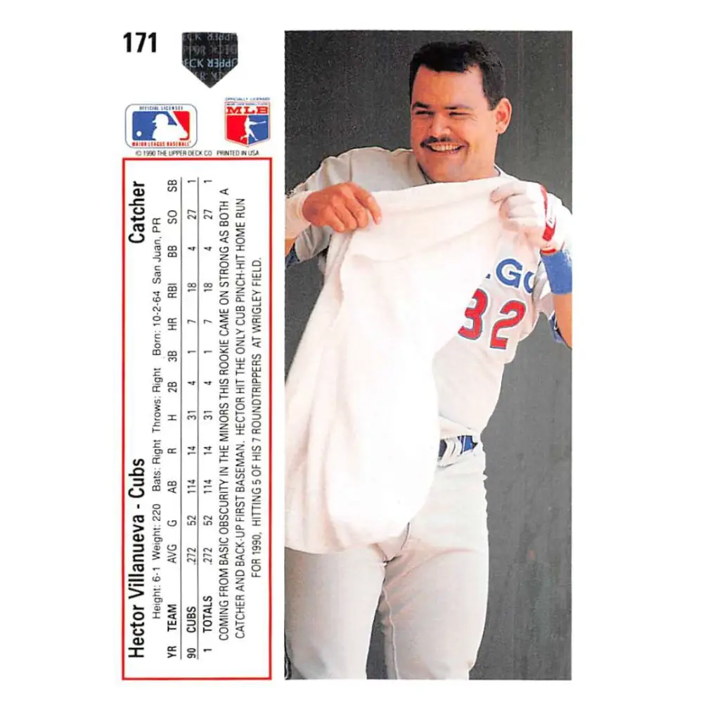 1991 Upper Deck #171 Hector Villanueva NM-MT Chicago Cubs Baseball Card Image 2