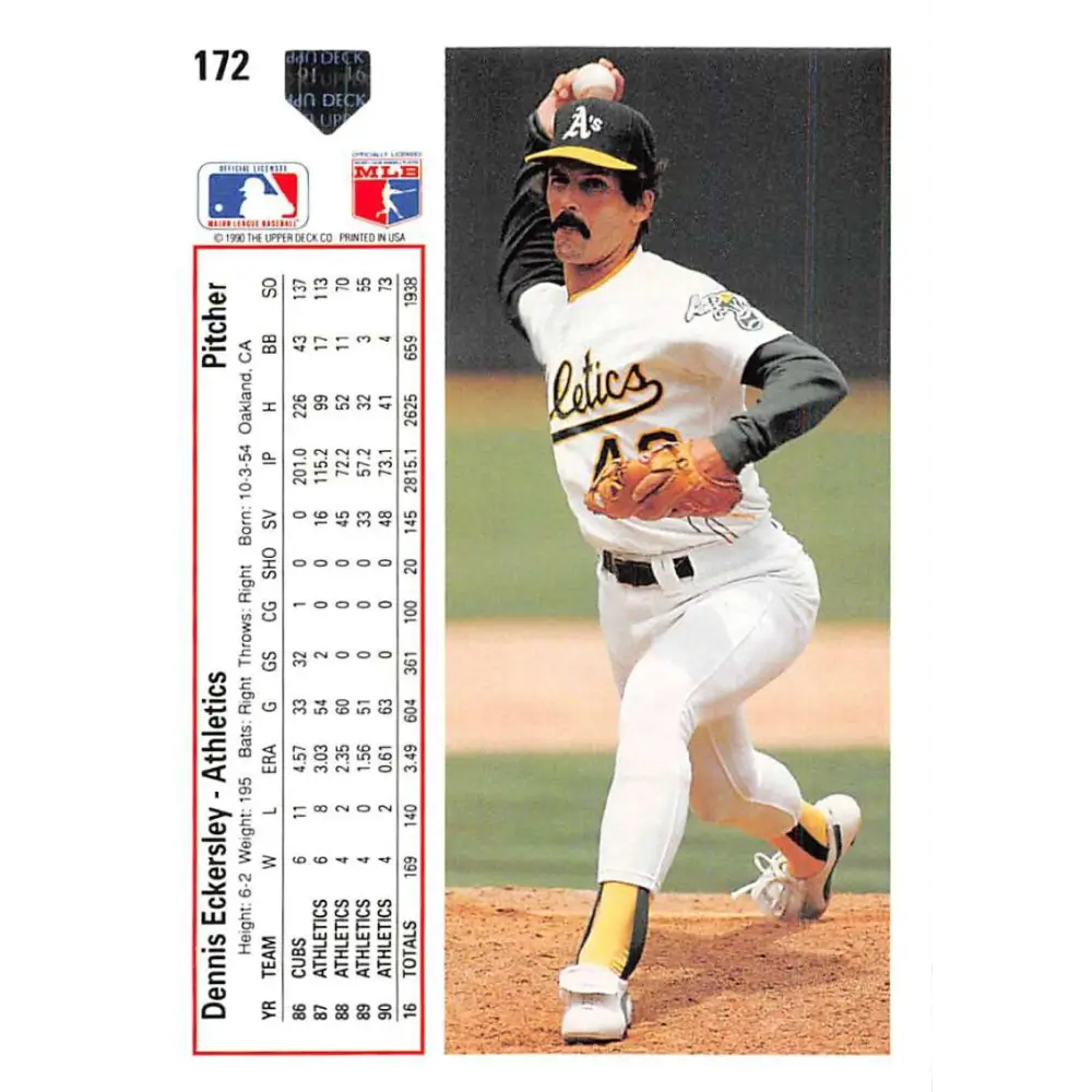 1991 Upper Deck #172 Dennis Eckersley NM-MT Oakland Athletics Baseball Card Image 2