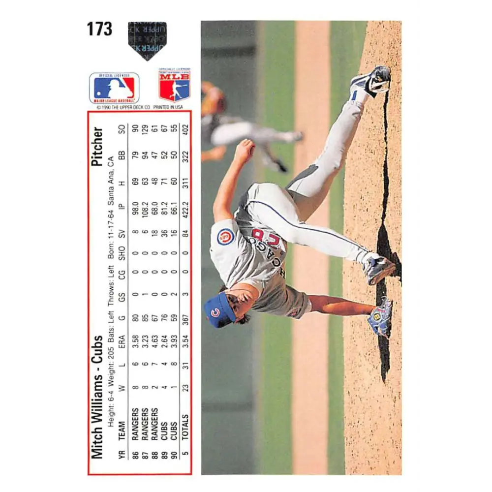 1991 Upper Deck #173 Mitch Williams EX Excellent Chicago Cubs Baseball Card  Image 2