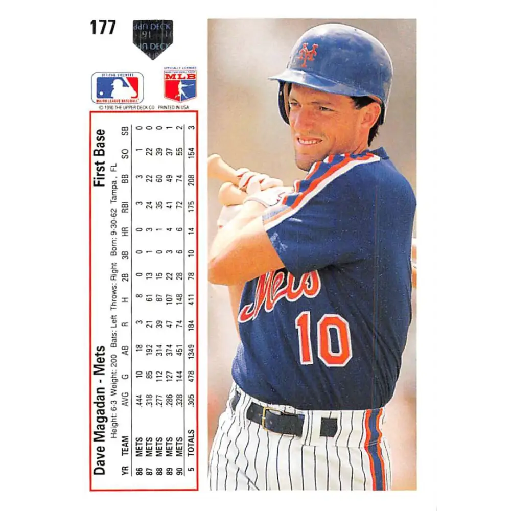 1991 Upper Deck #177 Dave Magadan NM-MT New York Mets Baseball Card Image 2