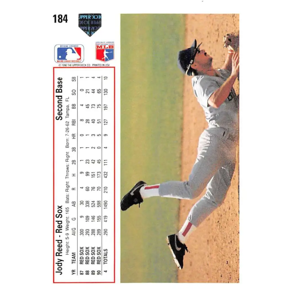 1991 Upper Deck #184 Jody Reed EX Excellent Boston Red Sox Baseball Card  Image 2