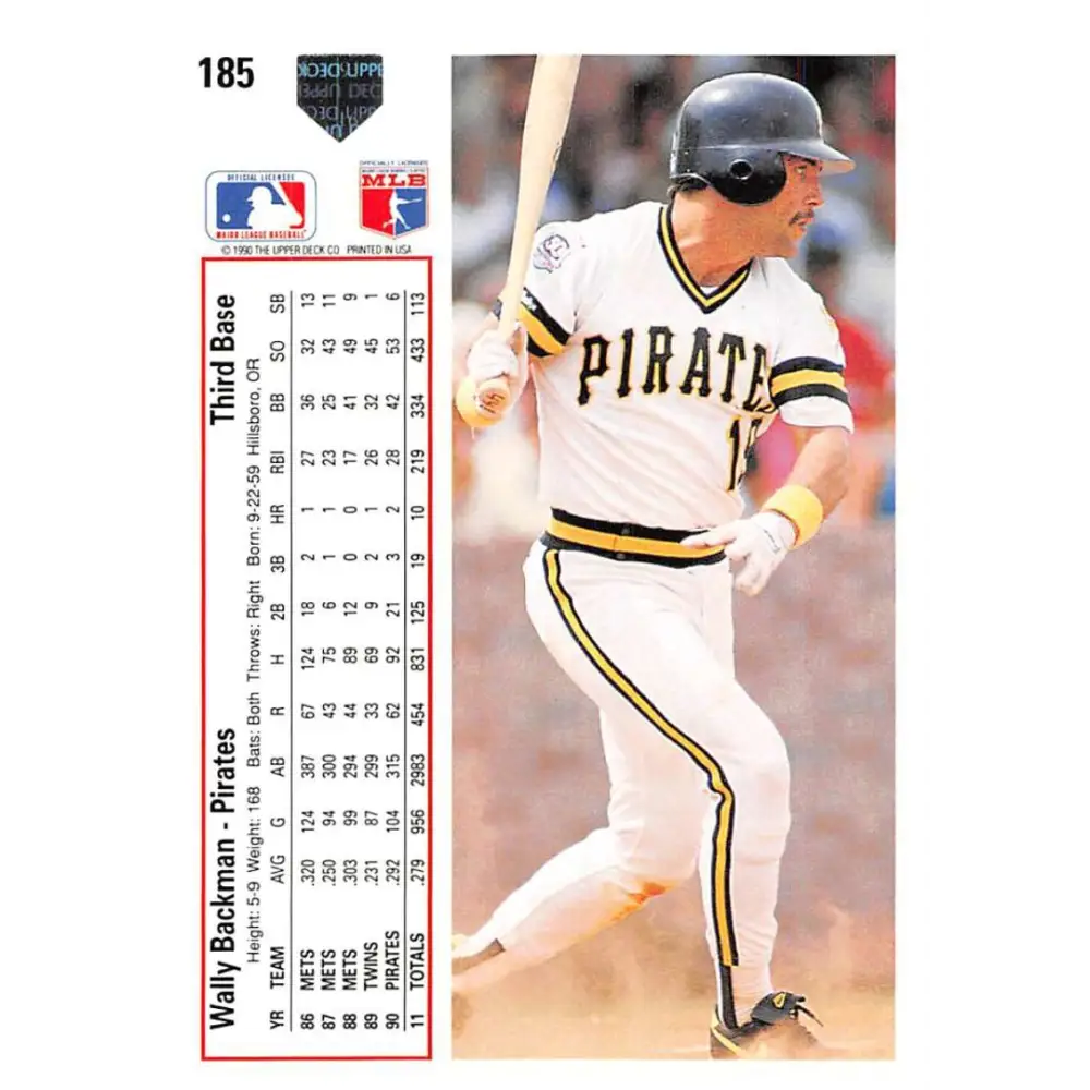 1991 Upper Deck #185 Wally Backman EX Excellent Pittsburgh Pirates Baseball Card  Image 2