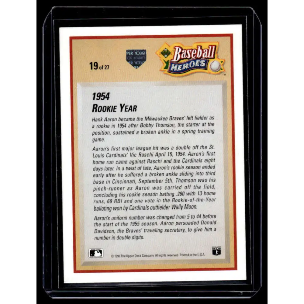 1991 Upper Deck #19 Hank Aaron Milwaukee Braves NM-MT Baseball Card Image 2