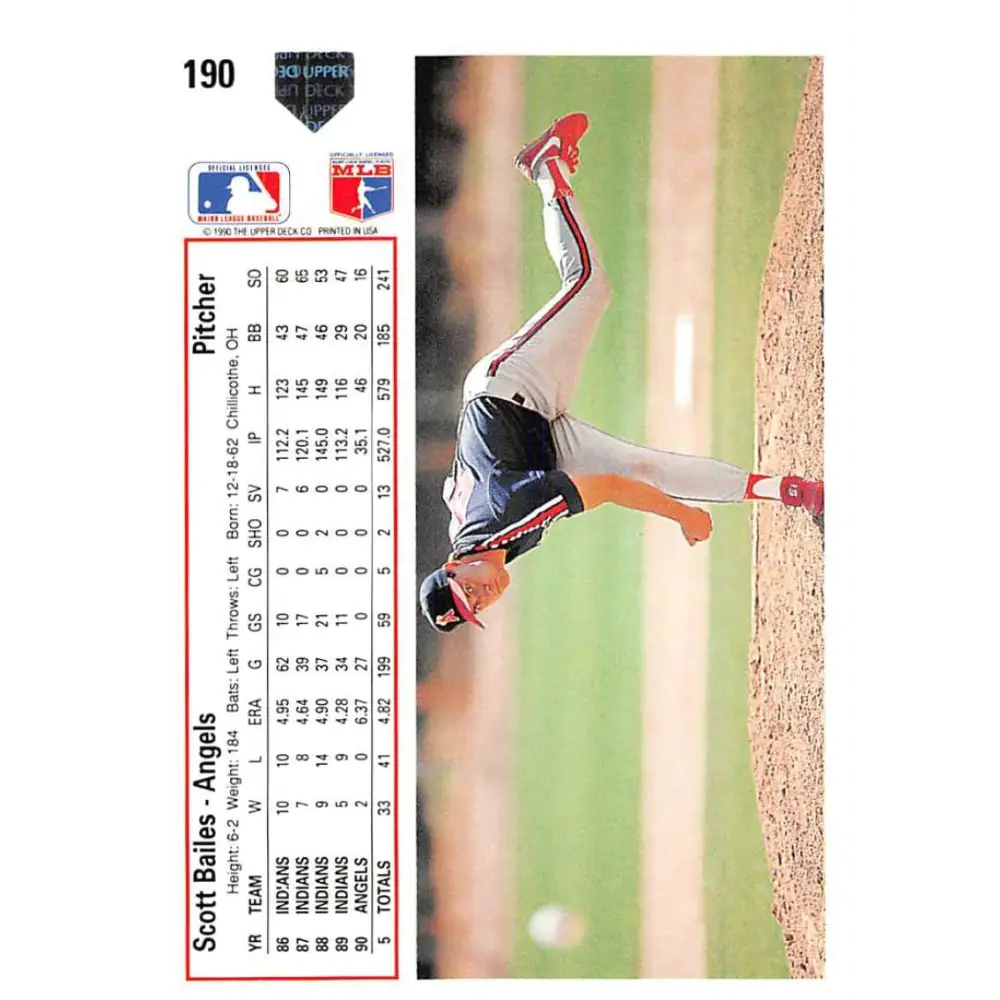 1991 Upper Deck #190 Scott Bailes EX Excellent California Angels Baseball Card  Image 2