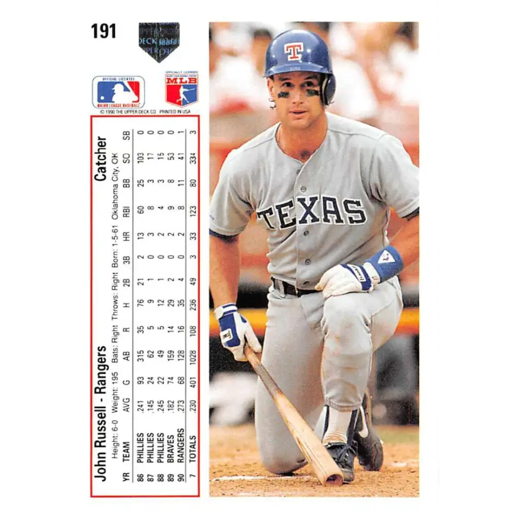 1991 Upper Deck #191 John Russell NM-MT Texas Rangers Baseball Card Image 2