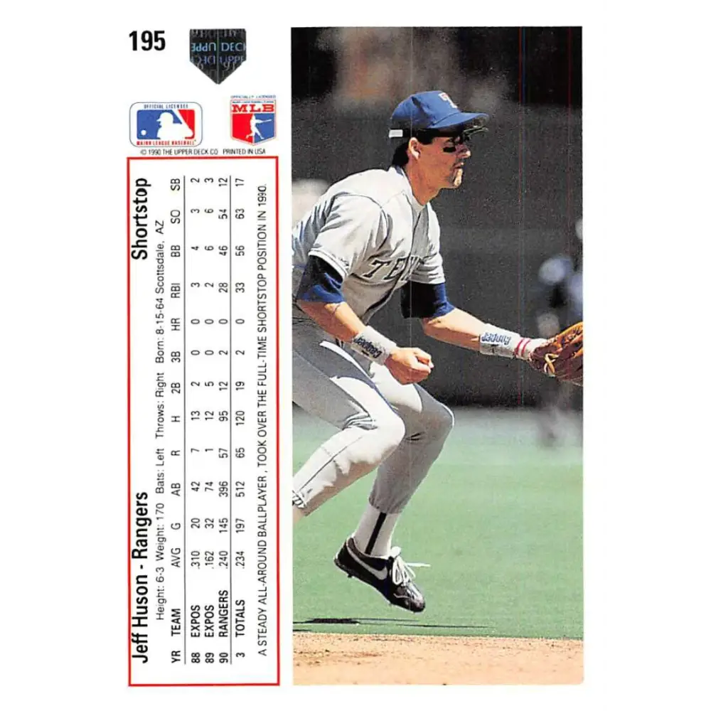 1991 Upper Deck #195 Jeff Huson EX Excellent Texas Rangers Baseball Card  Image 2