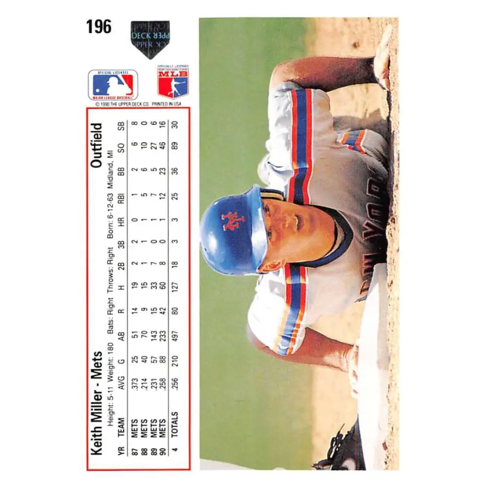 1991 Upper Deck #196 Keith Miller EX Excellent New York Mets Baseball Card  Image 2