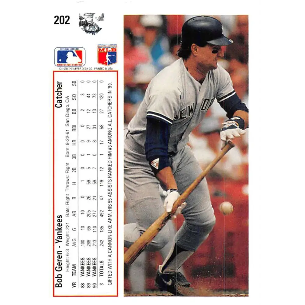 1991 Upper Deck #202 Bob Geren NM-MT New York Yankees Baseball Card Image 2