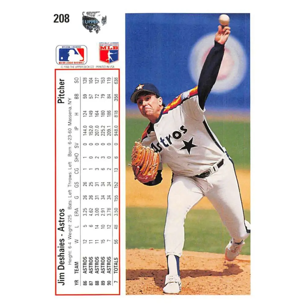 1991 Upper Deck #208 Jim Deshaies EX Excellent Houston Astros Baseball Card  Image 2