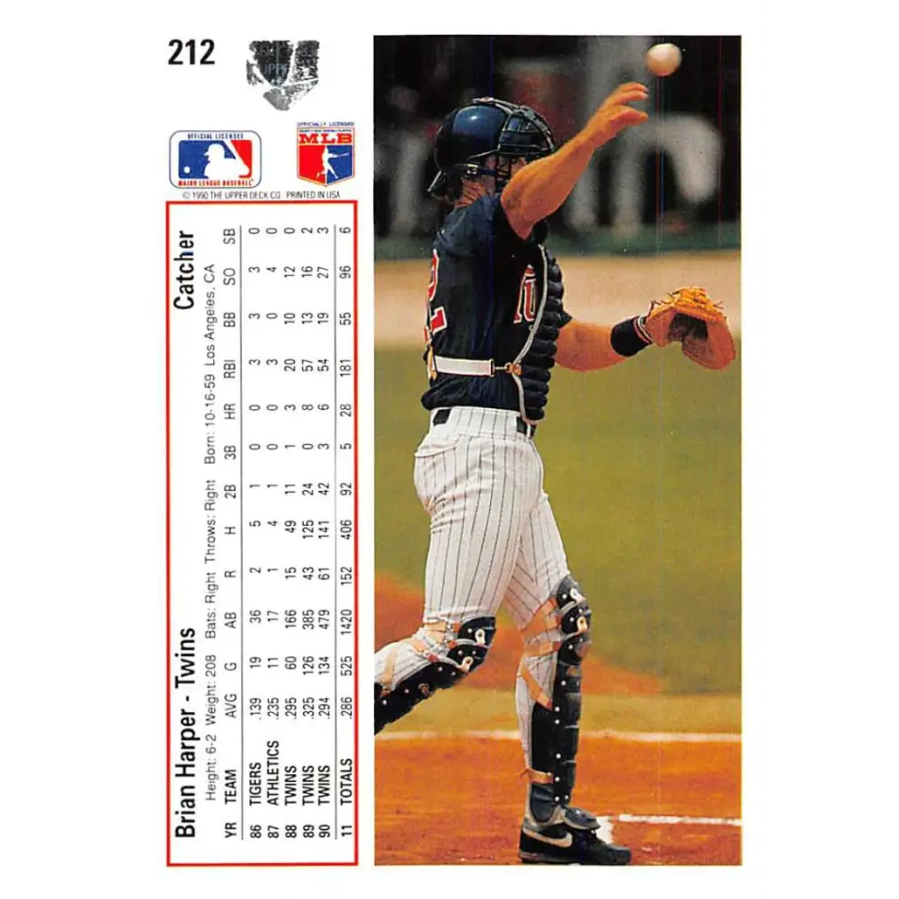 1991 Upper Deck #212 Brian Harper EX Excellent Minnesota Twins Baseball Card  Image 2