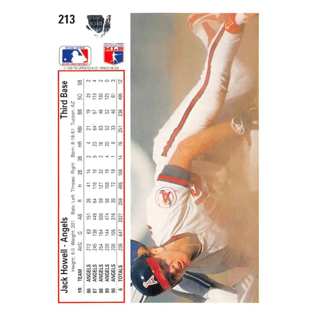 1991 Upper Deck #213 Jack Howell EX Excellent California Angels Baseball Card  Image 2