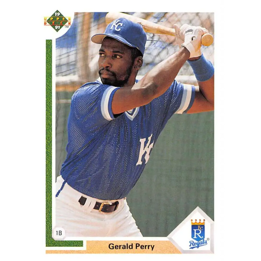 1991 Upper Deck #219 Gerald Perry NM-MT Kansas City Royals Baseball Card Image 1